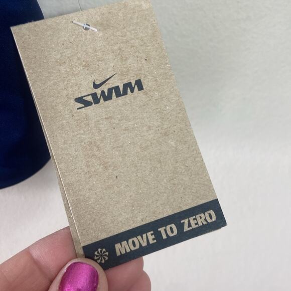 New Women's Blue Nike Swim V -Neck Bathing Suit Bikini Midkini Top XL Athletic - Picture 5 of 8